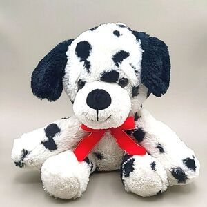 Dalmation Black & White Spotted Puppy Dog Plushie with Red Bow